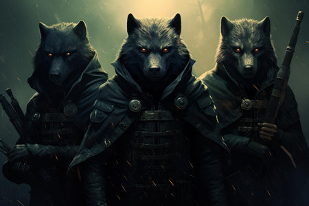 Rebels wolfs fantasy art. Forest animal. Generate Aiの素材