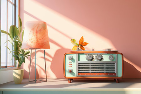 Retro radio in room. Media room. Generate Aiの素材