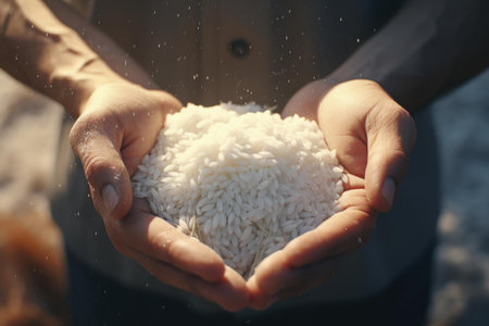 Rice hands grains. Agriculture meal. Generate Aiの素材