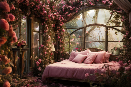 Rose hotel room. Valentine gift holiday. Generate Aiの素材