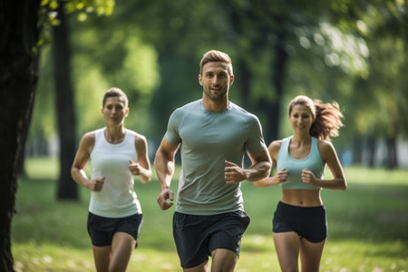 Morning park runners. Outdoor sport. Generate Aiの素材