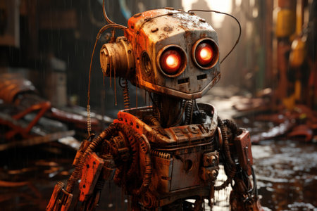 Rusty robot trash. Cyber punk robotic technology metal waste. Generate aiの素材