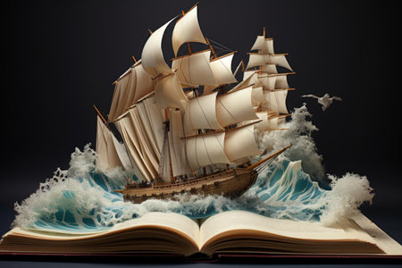 Sailboat made books decor. Antique tourist. Generate Aiの素材