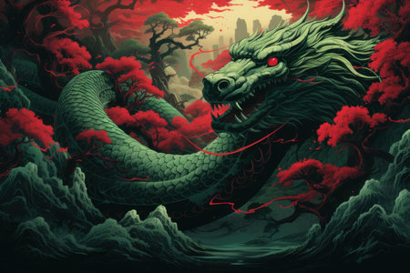 Samurai serpent snake forest. Art tree. Generate Aiの素材