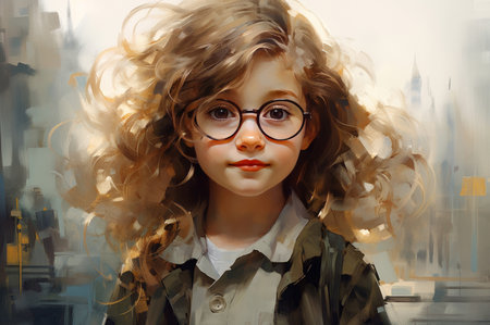 Curious Little girl glasses. Smart child. Fictional person. Generate Aiの素材