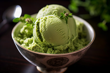 Cooling Matcha ice cream. Food sorbet dessert. Generate Aiの素材