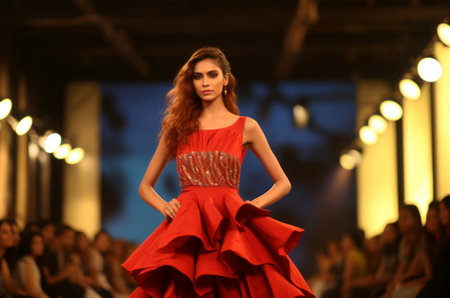 Alluring Model female vamp. Woman with bright makeup and face accessories. Generate aiの素材