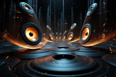 Dynamic Waves musical speakers. Party digital volume. Generate Aiの素材