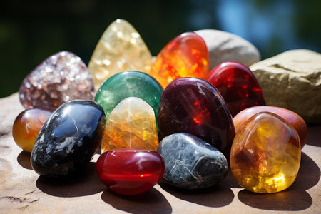 Colorful gemstones. Green summer work. Generate Aiの素材