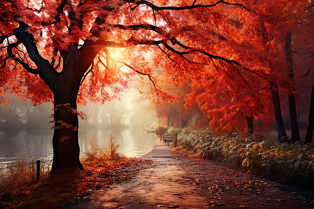 Vibrant Nature autumn landscape art. Beauty art. Generate Aiの素材