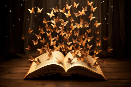 Open magic book butterfly. School story. Generate Aiの素材