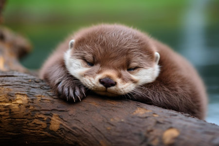 Cute Otter baby lying. Cute mammal. Generate Aiの素材