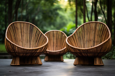 Durable Outdoor rattan chairs. Terrace sofa. Generate Aiの素材