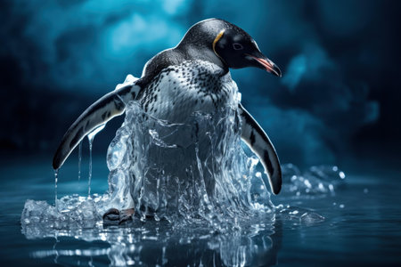 Penguin melting ice background. Snow water. Generate Aiの素材