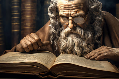 Intellectual Philosopher read book. Retro old person with mature face. Generate Aiの素材