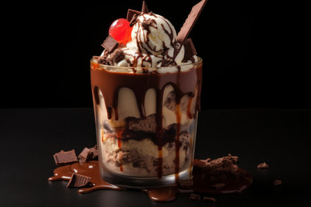 Pieces chocolate float. Sweet food. Generate Aiの素材