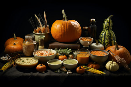Pumpkin soup table. Diet meal cream. Generate Aiの素材