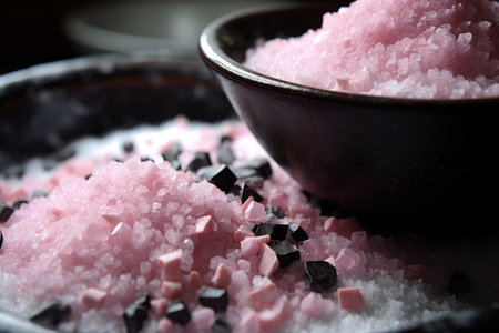 Pink black salt piles on background. Cooking heap crystal indian ingredient. Generate Aiの素材