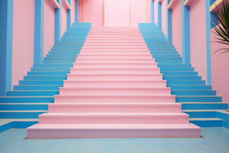 Whimsical Spiral stairs pink sky. Round tower. Generate Aiの素材