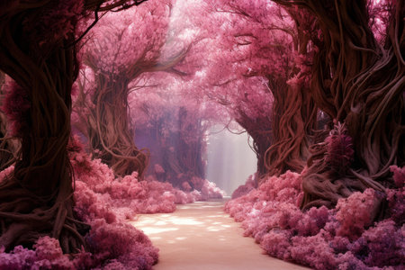 Pink forest. Magic nature woods. Generate Aiの素材