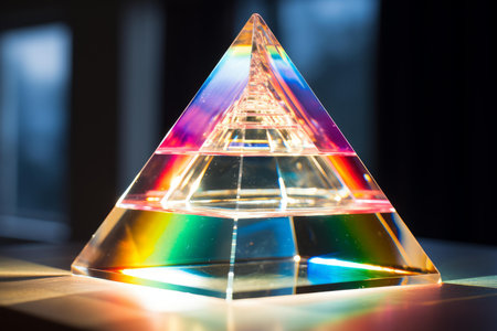 Colorful Rainbow prism lights illumination. Multicolored crystal vibrant reflection bright. Generate aiの素材