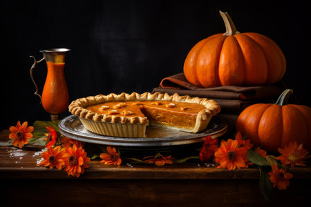 Tantalizing Cooking pumpkin pie. Autumn fall. Generate Aiの素材