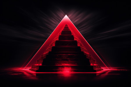 Futuristic Cyber pyramid red fire. Element glow. Generate Aiの素材