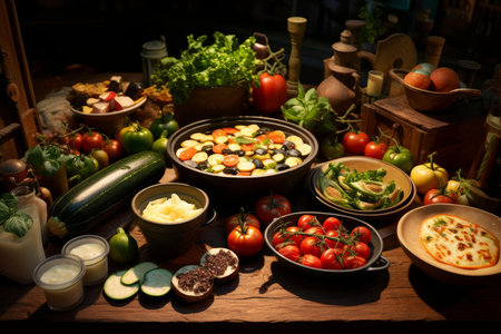 Savory Cook ratatouille food. Cooking cuisine. Generate Aiの素材
