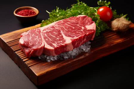 Uncooked Raw beef steak. Protein fresh slice. Generate Aiの素材
