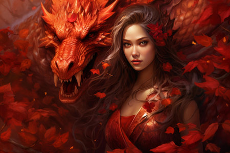 Fierce Red dragon fantasy. Creature art animal. Generate Aiの素材