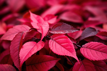Crimson Red leaves night. Dark abstract leaf. Generate Aiの素材
