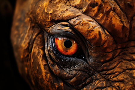 Stunning Rhino animal with bright orange color. Wild African animal with one horn in dark illumination. Generate aiの素材