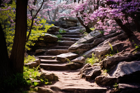 Steep Rock path mountain edge. Nature land. Generate Aiの素材