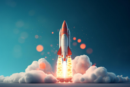 Streamlined Rocket launch minimalistic. Fly render. Generate Aiの素材