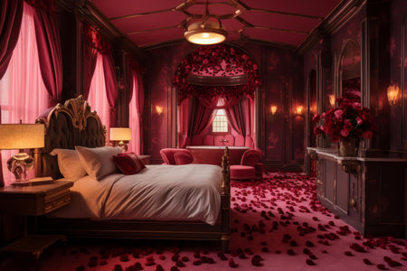 Romantic Rose hotel room love. Flower beautiful. Generate Aiの素材