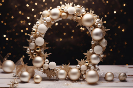 Festive Round christmas frame gold stars. Nature branch. Generate Aiの素材