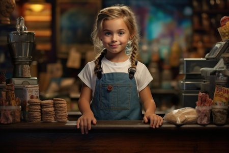 Persuasive Salesman girl market. Service product. Generate Aiの素材