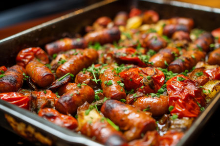 Succulent Sausage bake closeup. Cooking grill. Generate Aiの素材