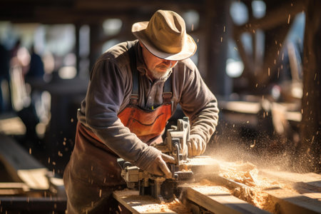 Experienced Sawmill senior worker. Work carpenter tree saw professional. Generate Aiの素材