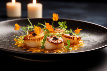 Delicious Scallop dish served. Natural diet. Generate Aiの素材