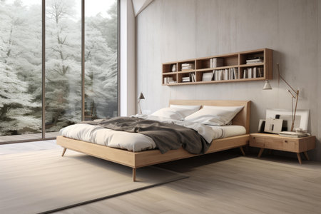 Minimalistic Scandinavian bedroom furniture. Home furniture. Generate AIの素材