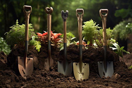Sturdy Shovel plant soil. Dirt garden. Generate Aiの素材