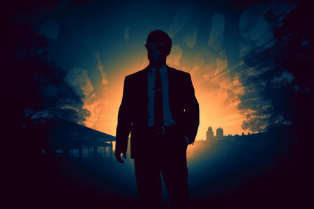 Mysterious Silhouette fbi agent warehouse facility. Law police shadow federal. Generate Aiの素材