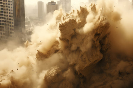 Majestic Skyscraper crushing dust city. Stone work. Generate Aiの素材