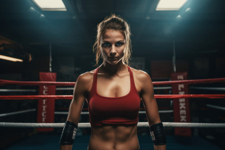 Woman boxer ring sport. Gym training. Generate Aiの素材