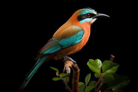 Colorful Motmot bird fullbody. Wild tree tail. Generate Aiの素材
