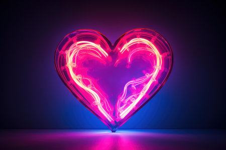 Colorful Neon heart shaped. Holiday shape bright. Generate Aiの素材