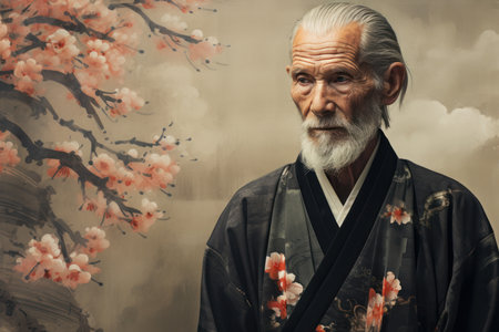 Dignified Old man japanese kimono. Male adult portrait. Generate Aiの素材