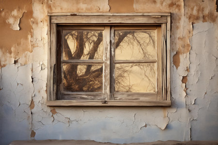 Weathered Old window frame. Wooden rustic. Generate Aiの素材