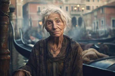 Picturesque Old woman venice. Italy wall. Generate Aiの素材